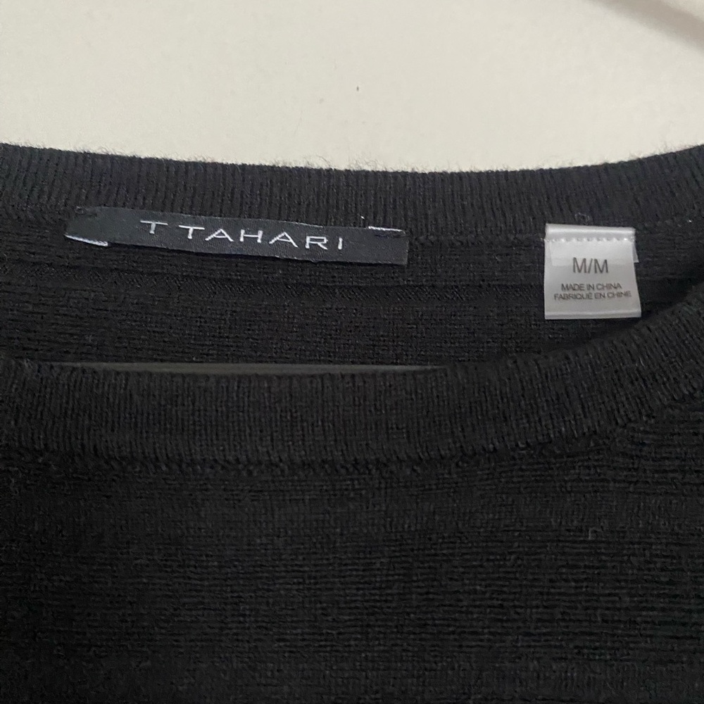 T Tahari Black Women's Crewneck Textured Sweater - Picture 2 of 7